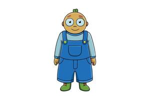 cartoon character in blue overalls with a bright smile standing against a white background, ideal for child oriented illustrations for Labour Day or Labor Day vector