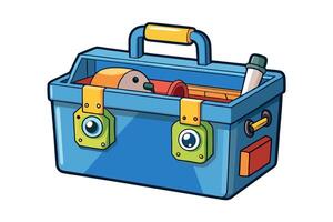 cartoon toolbox with tools inside, featuring a blue and orange color scheme, perfect for DIY projects and professional tool kits vector
