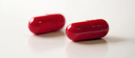 Bright red capsules on a neutral surface photo