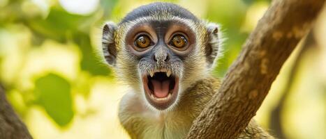 Monkey calling in daytime habitat photo