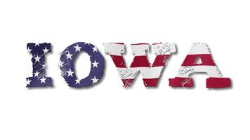 Iowa Text with USA Flag Waving Inside. Seamless Loop Animation on Transparent Background. video