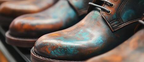 Unique leather boots on display in store photo