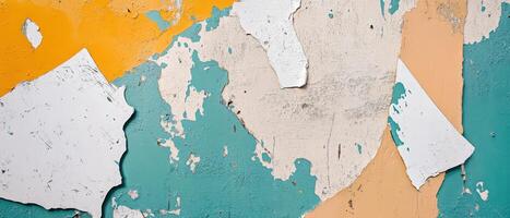 Peeling paint reveals textured wall patterns photo