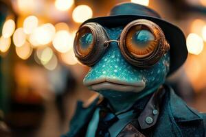 Unique frog character dressed in vintage attire photo