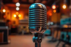Vintage microphone in a warm studio setting photo