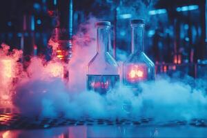 Smoky glass bottles in lab photo