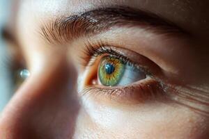 Close up of eye with striking green and brown hues photo