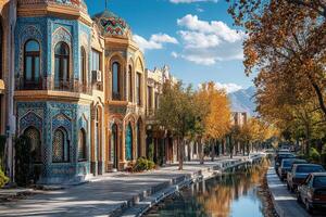 Autumn canal with stunning architecture photo