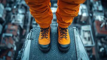 Standing on the edge of a skyscraper in the city photo