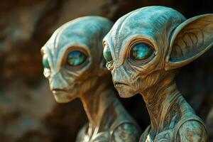 Unique alien sculptures in a surreal setting photo