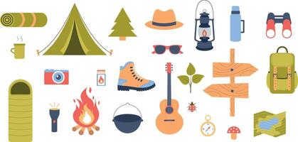 Isolated set of elements in flat style for camping. vector