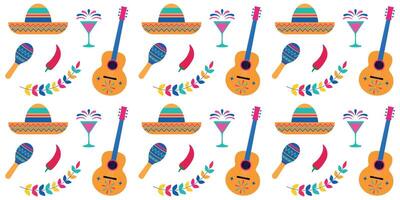 Seamless repeating pattern of Mexican triadic elements. Cinco de Mayo. vector