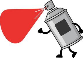 Spray paint can character spraying red paint illustration with animated arms and legs in action image vector