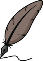 Quill pen illustration with brown feather and black nib for writing and calligraphy design vector