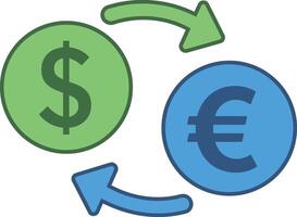Currency exchange concept with dollar and euro symbols showing financial transaction and money transfer process illustration vector