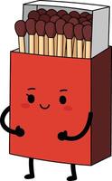 Animated matchbox character with smiling face and brown match heads holding fists in red box illustration vector