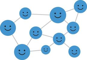 Network of blue smiling faces connected by lines representing social interaction and communication in format vector