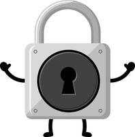 Cute cartoon padlock character with keyhole and expressive arms for security concept illustration vector
