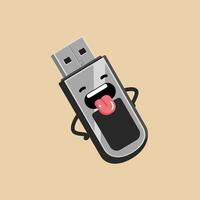 USB flash drive character with tongue out and happy face digital technology illustration vector