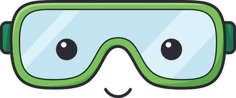 Protective green safety goggles with happy face illustration for secure eye protection in laboratory or workshop settings vector
