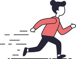 Woman running fast in red sweater with motion lines simple illustration of active female jogging or sprinting vector