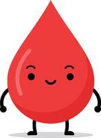 Friendly red blood drop character with smiling face and simple cute design for health and medical concepts illustration vector