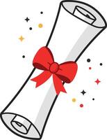 Certificate scroll with red bow tie and decorative stars illustration for celebration and achievement design vector