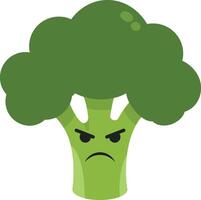 Broccoli with angry facial expression illustration showing vegetable emotion and character design vector