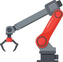 Industrial robotic arm with red and gray mechanical parts for manufacturing automation illustration vector