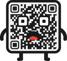 QR code cartoon character with sad expression and red tongue illustration for digital and technology design vector