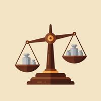 Balance scale with weights illustration showing justice and measurement concept in brown tones vector
