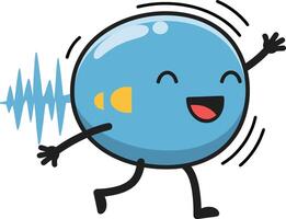 Happy blue cartoon sound wave character running with cheerful expression and dynamic movement illustration vector