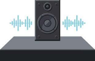 Audio speaker with sound wave graphic on platform in minimal style for music and sound technology illustration vector