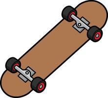 Skateboard with brown deck and black wheels illustration in isometric view for sports and leisure designs vector