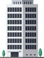 Modern office building with symmetrical windows and small trees in flat style urban architecture illustration vector