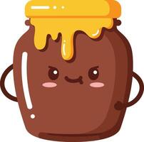 Cute honey jar character with dripping golden honey and smiling face illustration vector