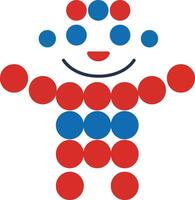 Abstract human figure composed of red and blue circles illustration with smiling face and symmetrical design vector