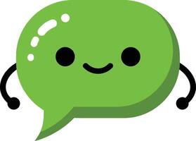 Green speech bubble character with smiling face and arms friendly chat icon illustration vector