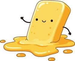 Cute melting butter stick cartoon character with happy face and friendly arms illustration vector