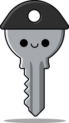Cute smiling key illustration with black top and simple shadow design