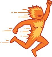 Fiery woman running fast with speed motion effect and dynamic orange flames illustration vector