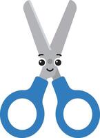 Cute blue handled scissors with smiling face illustration for school and craft use vector