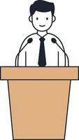 Man standing behind podium speaking at microphone in formal attire illustration vector
