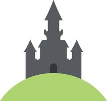 Medieval castle silhouette on green hill illustration with simple design and flat style vector