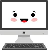Happy desktop computer with kawaii face and pink cheeks illustration in simple style vector