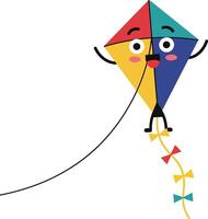 Colorful happy kite with face and bows flying in sky illustration design vector