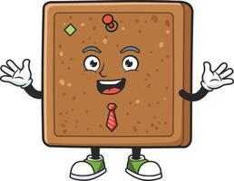 Smiling brown corkboard character with red tie and green shoes in cheerful pose illustration vector