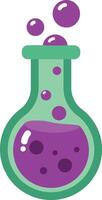 Laboratory flask with bubbling purple chemical solution illustration in simple style vector