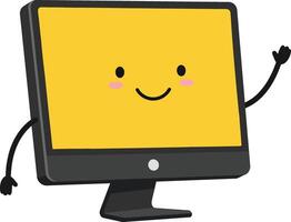 Cute friendly desktop computer monitor with smiling face waving hand illustration design vector