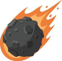 Meteor with fiery orange flames falling through space illustration in dynamic motion vector